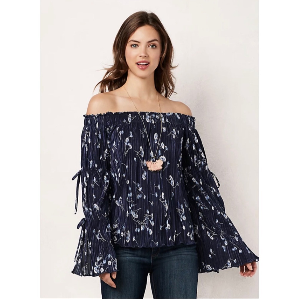 Blue Flowy Lauren Conrad Smocked Off-the-Shoulder